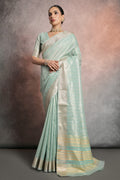 Sea Green Tissue Saree With Blouse Piece