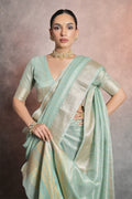 Sea Green Tissue Saree With Blouse Piece