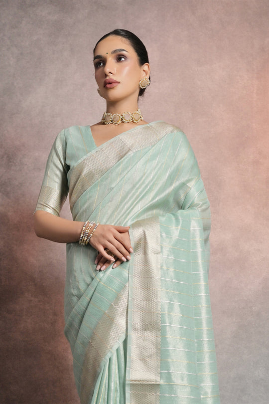 Sea Green Tissue Saree With Blouse Piece
