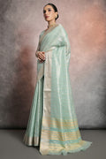 Sea Green Tissue Saree With Blouse Piece