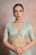 Sea Green Tissue Saree With Blouse Piece