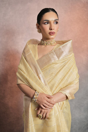 Yellow Tissue Saree With Blouse Piece