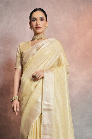 Yellow Tissue Saree With Blouse Piece