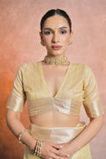 Yellow Tissue Saree With Blouse Piece