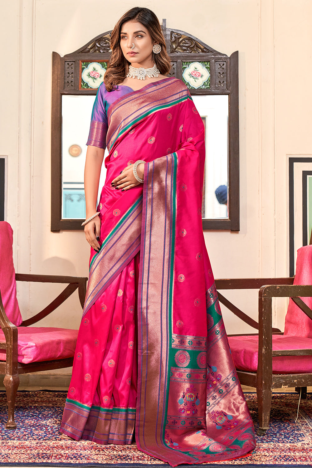 Pink And purple Paithani Saree