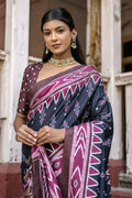 Black Silk Cotton Saree With Blouse Piece