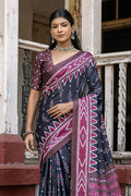 Black Silk Cotton Saree With Blouse Piece