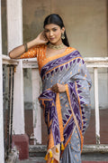 Grey Silk Cotton Saree With Blouse Piece