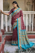 Maroon Silk Cotton Saree With Blouse Piece