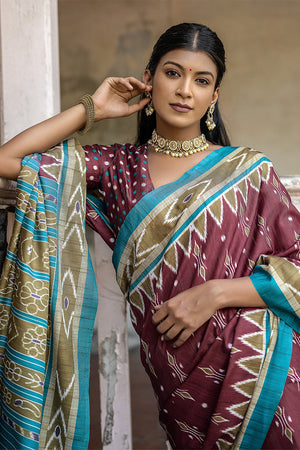 Maroon Silk Cotton Saree With Blouse Piece