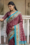 Maroon Silk Cotton Saree With Blouse Piece