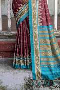 Maroon Silk Cotton Saree With Blouse Piece