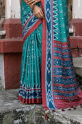 Teal Silk Cotton Saree With Blouse Piece