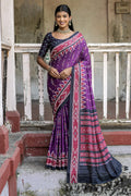 Violet Silk Cotton Saree With Blouse Piece