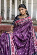 Violet Silk Cotton Saree With Blouse Piece