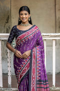 Violet Silk Cotton Saree With Blouse Piece