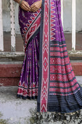 Violet Silk Cotton Saree With Blouse Piece