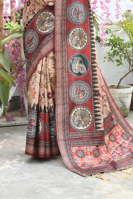 Peach Cotton Silk Saree With Blouse Piece