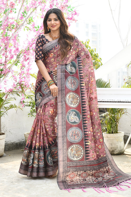 Pink Cotton Silk Saree With Blouse Piece