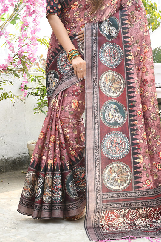 Pink Cotton Silk Saree With Blouse Piece