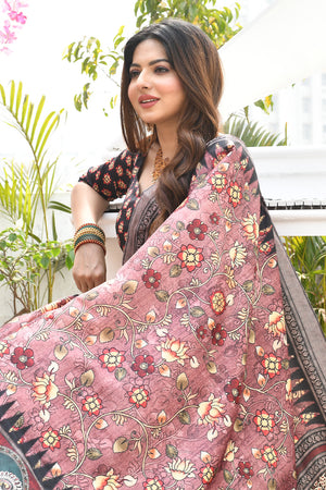 Pink Cotton Silk Saree With Blouse Piece