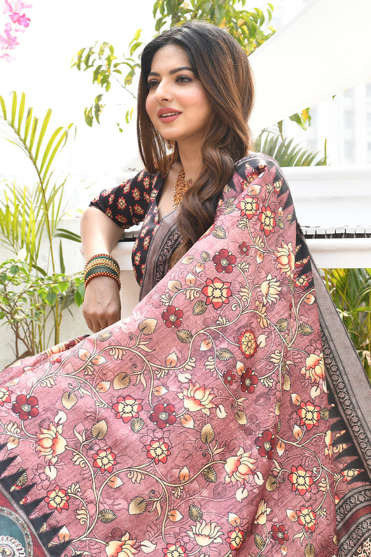 Pink Cotton Silk Saree With Blouse Piece