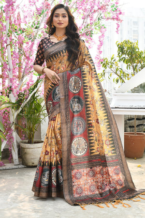 Yellow Cotton Silk Saree With Blouse Piece
