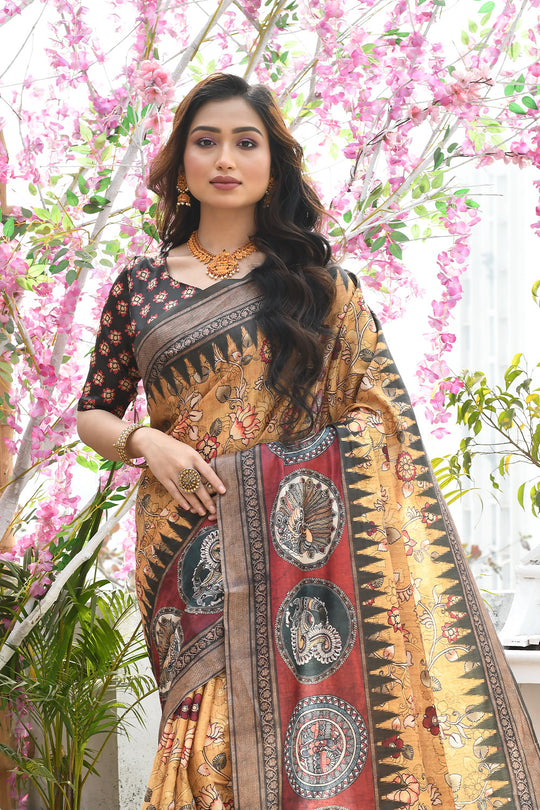 Yellow Cotton Silk Saree With Blouse Piece