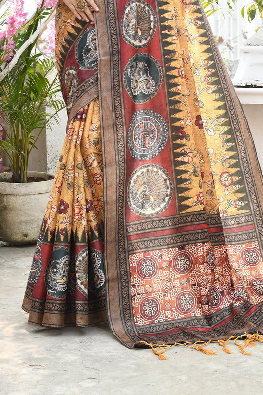 Yellow Cotton Silk Saree With Blouse Piece