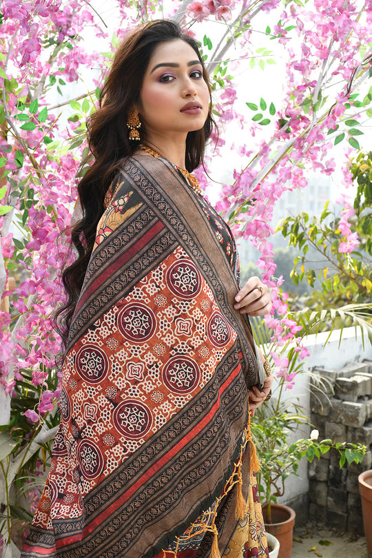 Yellow Cotton Silk Saree With Blouse Piece