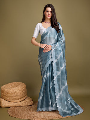 Grey Organza Party Wear Saree With Blouse Piece