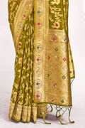 Olive Green Organza Saree With Blouse Piece