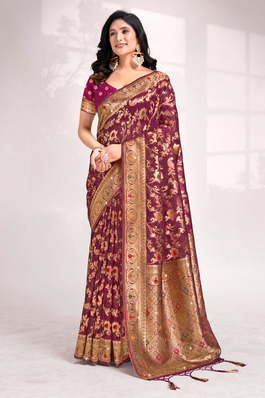 Purple Organza Saree With Blouse Piece