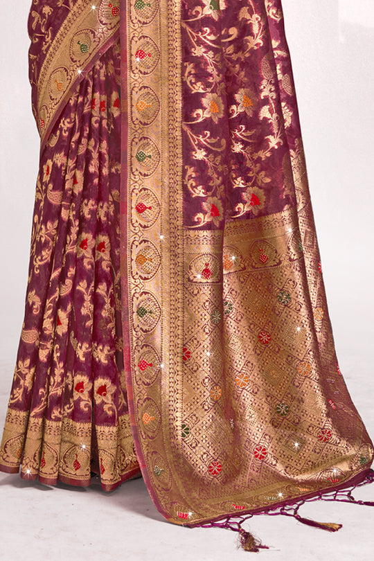 Purple Organza Saree With Blouse Piece