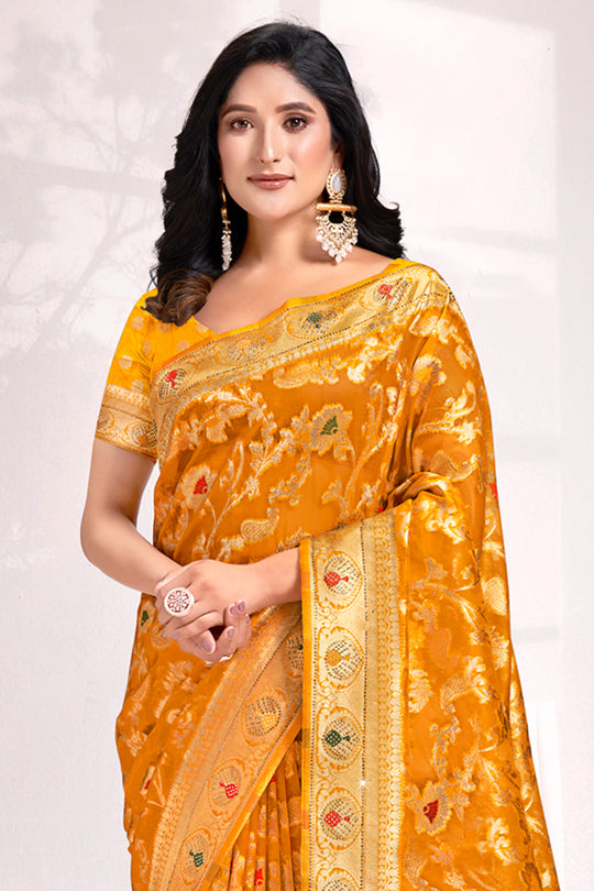 Mustard Organza Saree With Blouse Piece