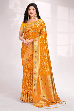 Mustard Organza Saree With Blouse Piece