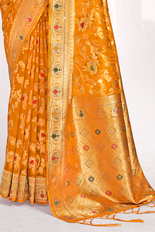Mustard Organza Saree With Blouse Piece