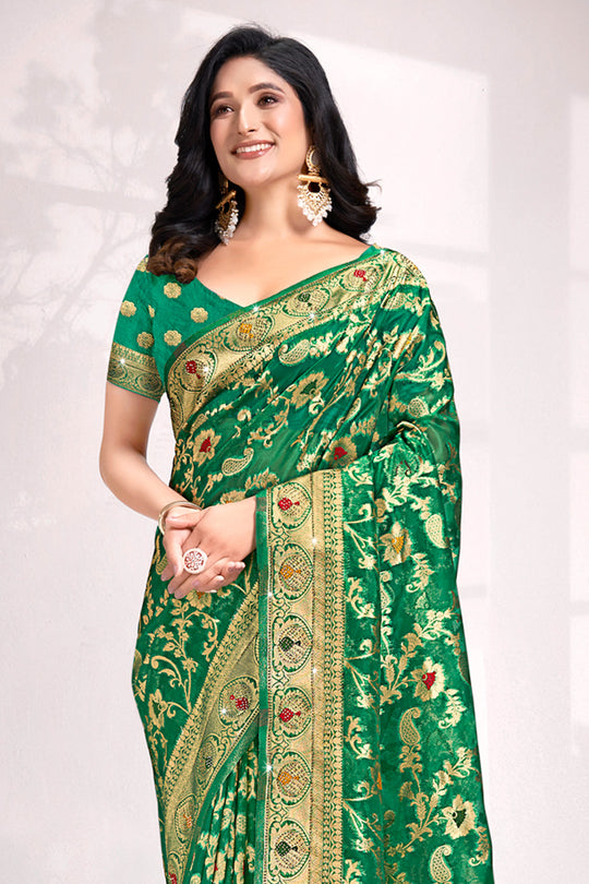 Green Organza Saree With Blouse Piece
