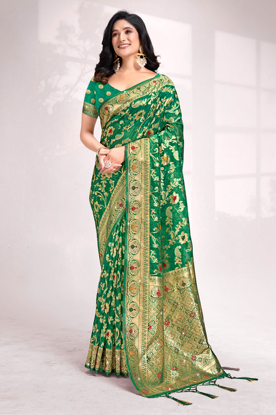 Green Organza Saree With Blouse Piece