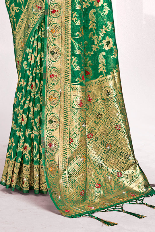 Green Organza Saree With Blouse Piece