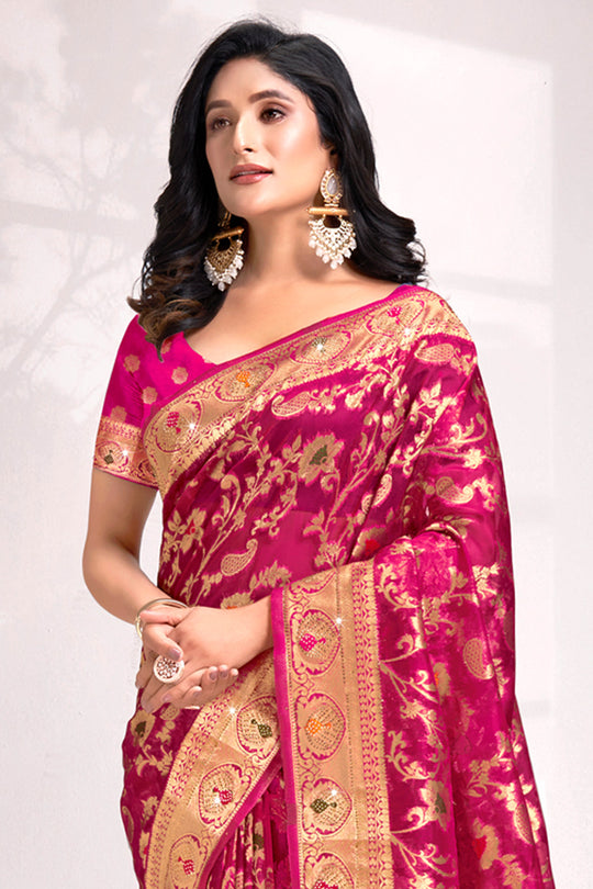 Pink Organza Saree With Blouse Piece