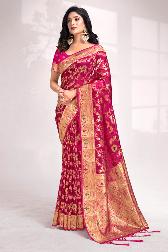 Pink Organza Saree With Blouse Piece