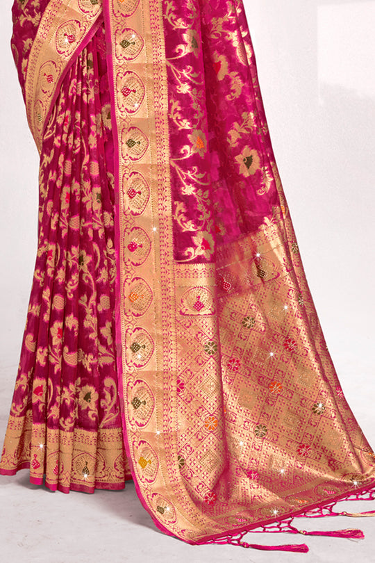 Pink Organza Saree With Blouse Piece