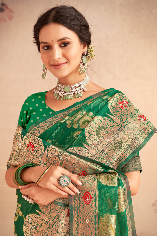 Green Organza Saree With Blouse Piece