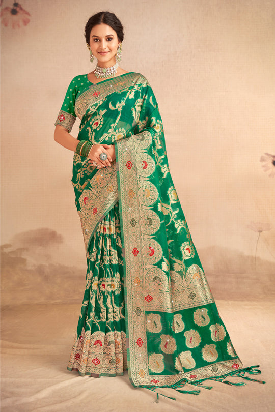Green Organza Saree With Blouse Piece