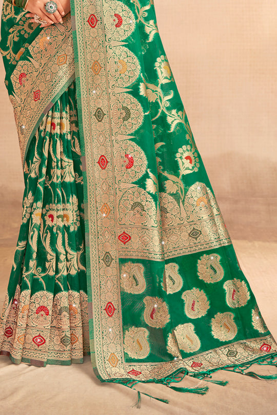 Green Organza Saree With Blouse Piece