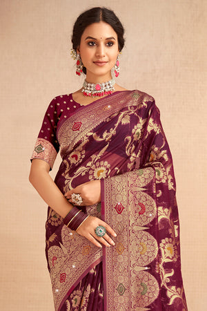 Purple Organza Saree With Blouse Piece