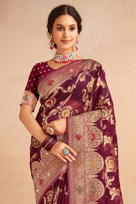 Purple Organza Saree With Blouse Piece