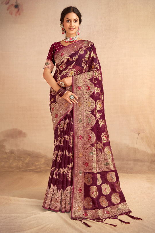 Purple Organza Saree With Blouse Piece