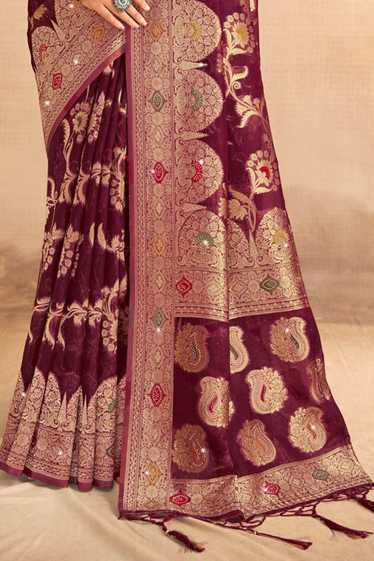 Purple Organza Saree With Blouse Piece